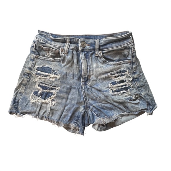 American Eagle Outfitters Pants - American Eagle Shorts Women 2 Blue Hi-Rise Shortie Distressed Next Level Stretch